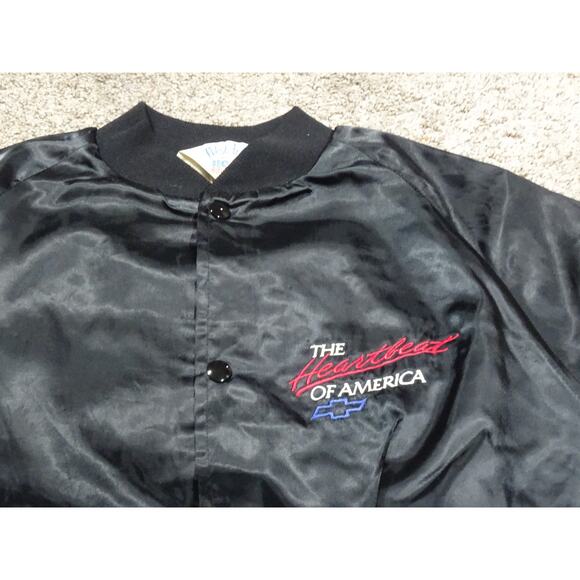 Vtg Westark Black Satin Chevrolet "Heartbeat of America" Bomber Jacket, Size M - Picture 3 of 10